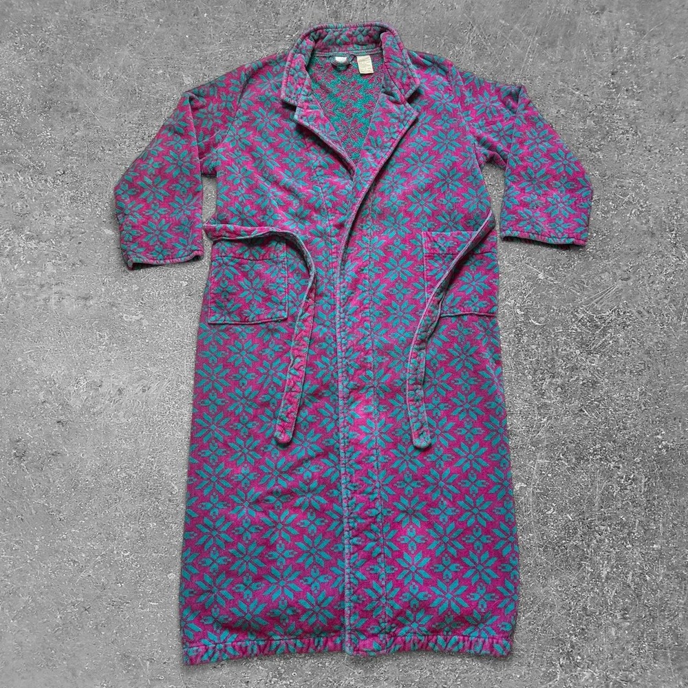 Vintage Night Gear Lounge Wear Womens Large Cotton Robe Pink Teal Geometric 80s